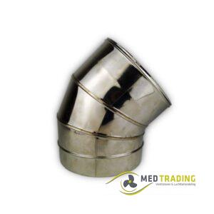 Dubbelwandig rookkanaal RVS, bocht 45° graden 3-segment, Ø100-150