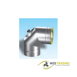 Dubbelwandig rookkanaal RVS, bocht 90° met inspectiedeksel, Ø100/150