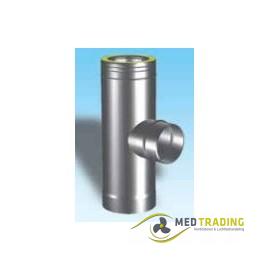 Dubbelwandig rookkanaal RVS, T-stuk 90°, Ø100/150 enkelwandig zijuitgang Ø100