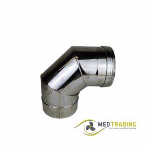 Dubbelwandig rookkanaal RVS, bocht 90° Ø100-150