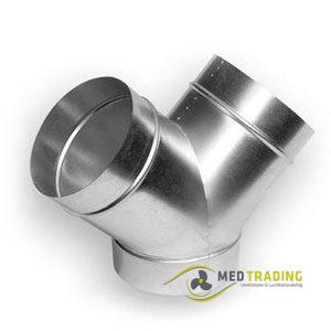 Broekstuk 45° met ø 100mm, aftakkingen met ø 100mm